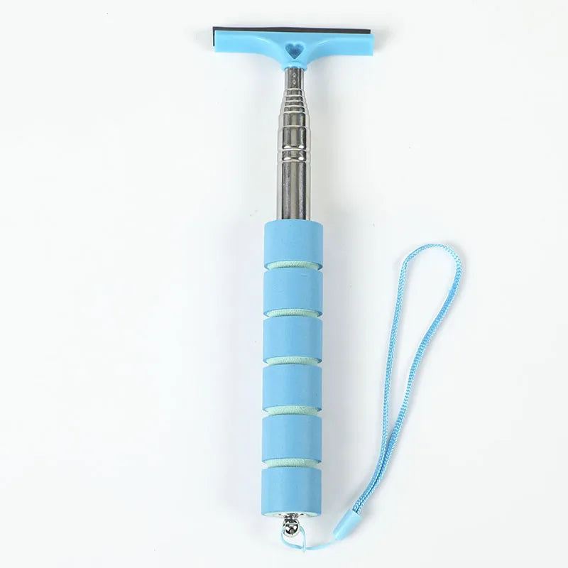 Car Rearview Mirror Wiper Cleaning Tool Auto Glass Mist Cleaner Scraper Car Accessories Handle Telescopic Window - blue
