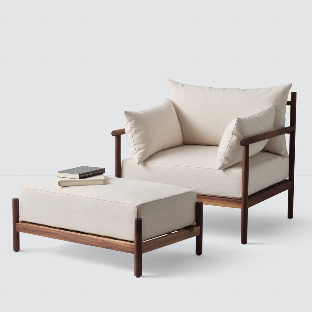 Santo Armchair - Walnut Frame with Linen Cushion / Chair + Ottoman