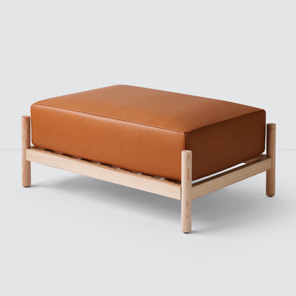 Santo Rectangular Ottoman - Ash Frame with Leather Cushion