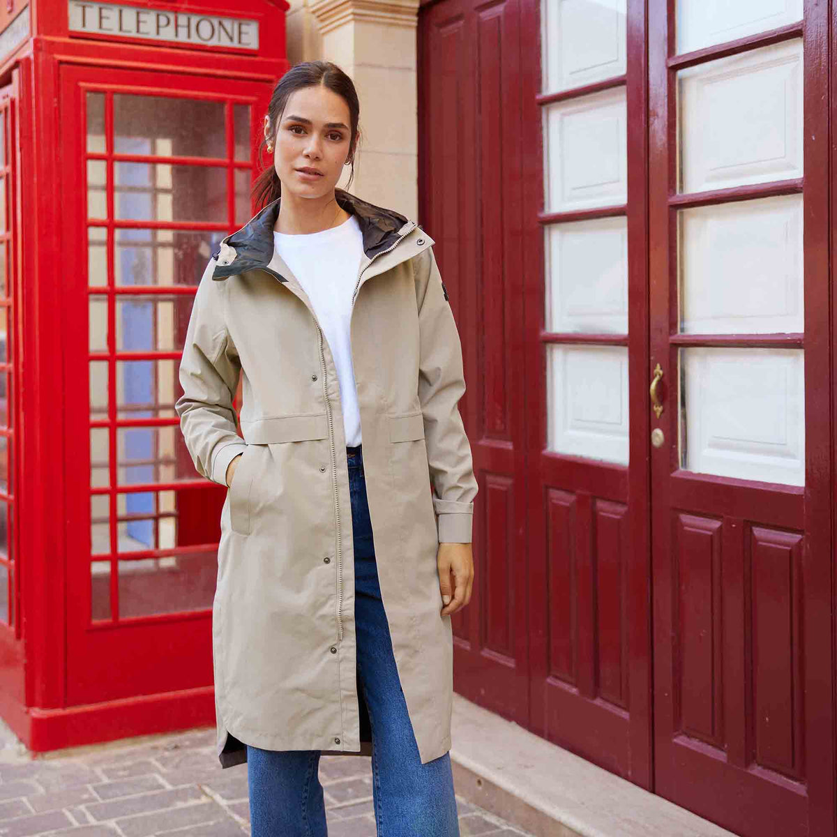 Saunter Womens Long Waterproof Jacket - Dark Taupe - Image 2