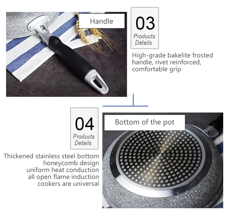 Durable Stone Frying Pan28/26/24/20cm Wok Non-stick Pan Skillet Cauldron Induction Cooker Pans Pancake Egg Gas - Image 8