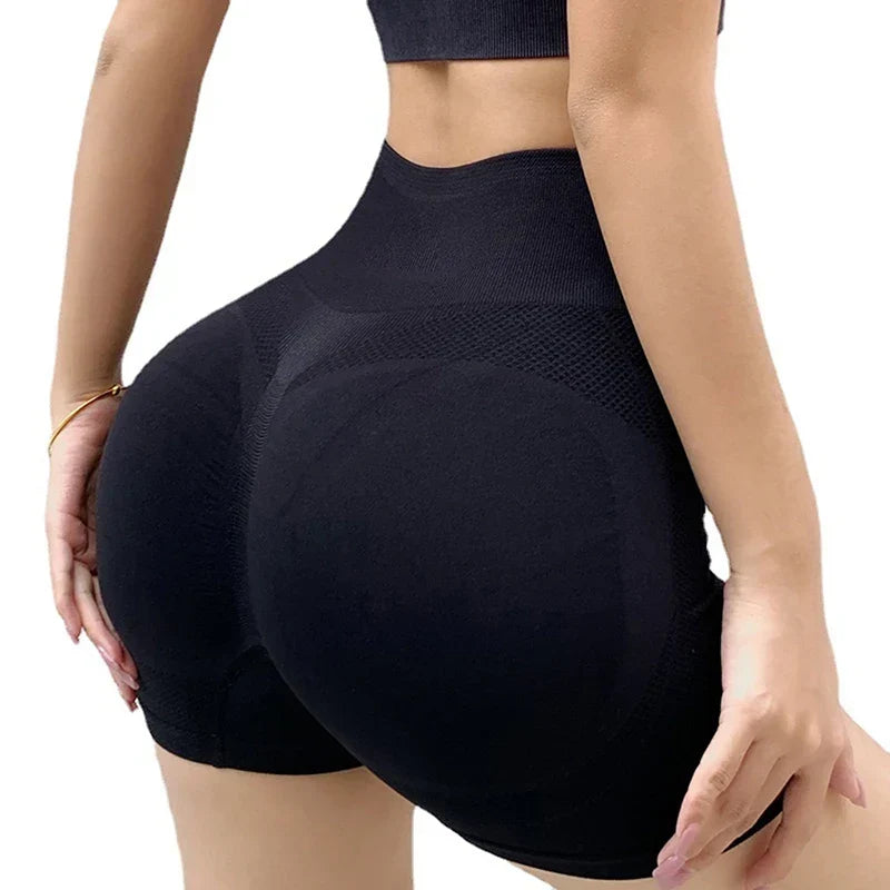 Women High Waist Gym Shorts - black