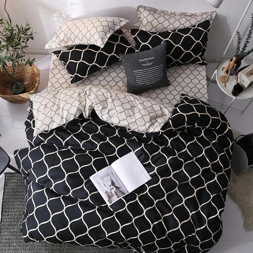 Luxury Black Bedding Comforter Elegant Duvet Cover & Pillowcases - 03