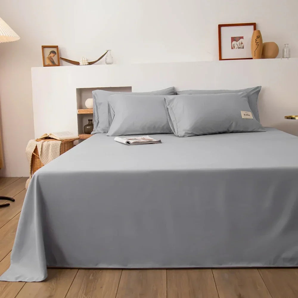 Soft Solid Color Flat Bedsheet – Single, Double, Queen & King Size - Light Grey