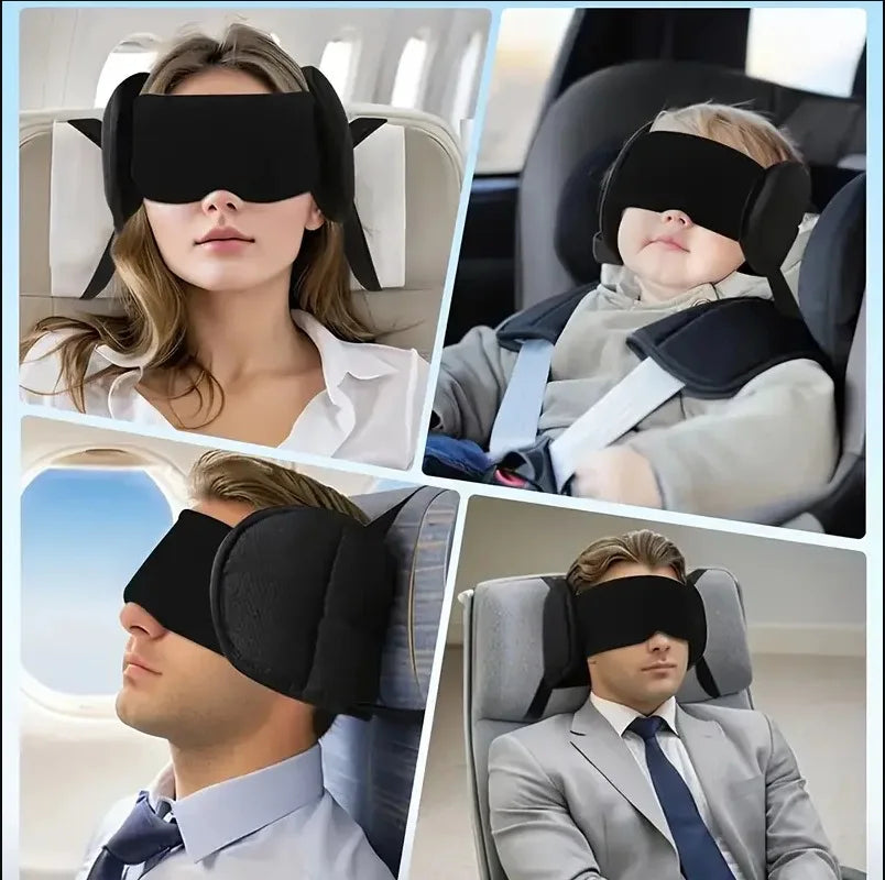 Adjustable Travel Neck Pillow with Eye Mask Set - Image 4