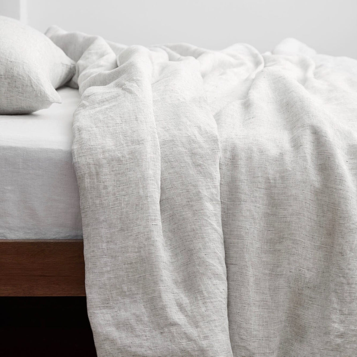 Stonewashed Linen Duvet Cover - Graphite Thin Stripe
