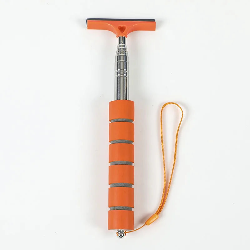 Car Rearview Mirror Wiper Cleaning Tool Auto Glass Mist Cleaner Scraper Car Accessories Handle Telescopic Window - orange