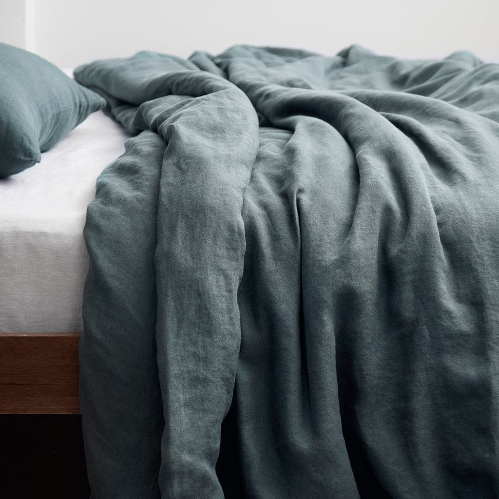 Stonewashed Linen Duvet Cover - Aegean
