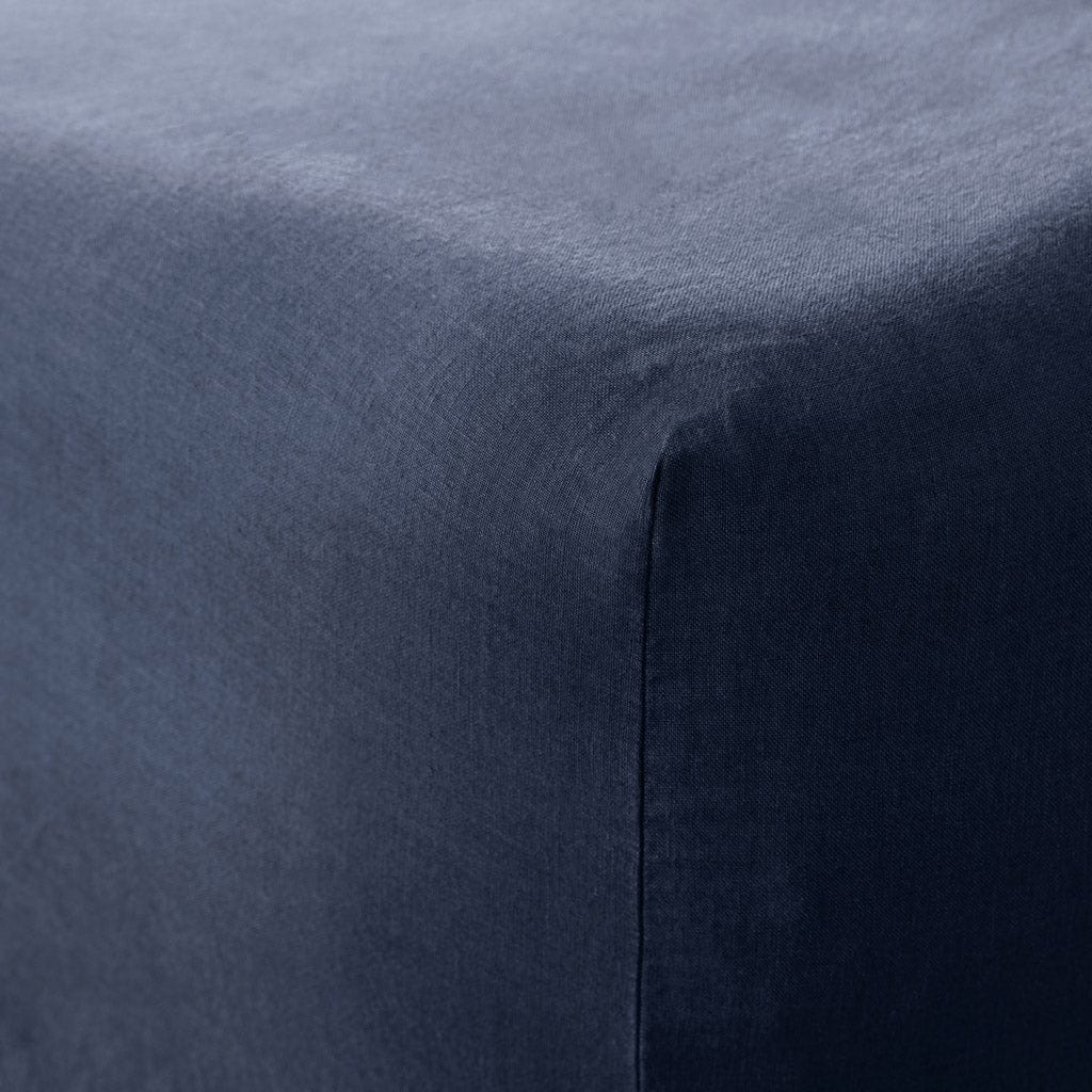 Stonewashed Linen Fitted Sheet - Slate Blue