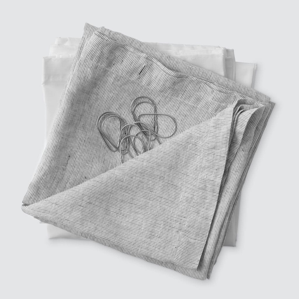 Stonewashed Linen Shower Curtain - Graphite Thin Stripe / '+ Hanging Set