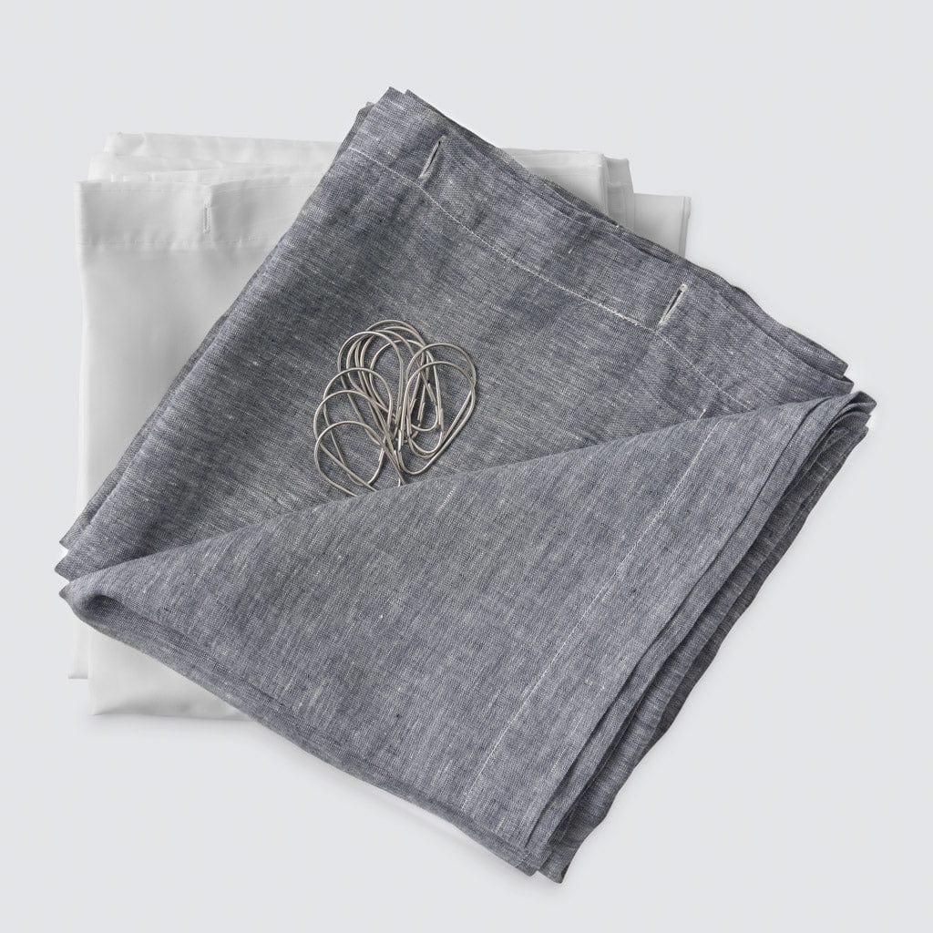 Stonewashed Linen Shower Curtain - Indigo Chambray / '+ Hanging Set