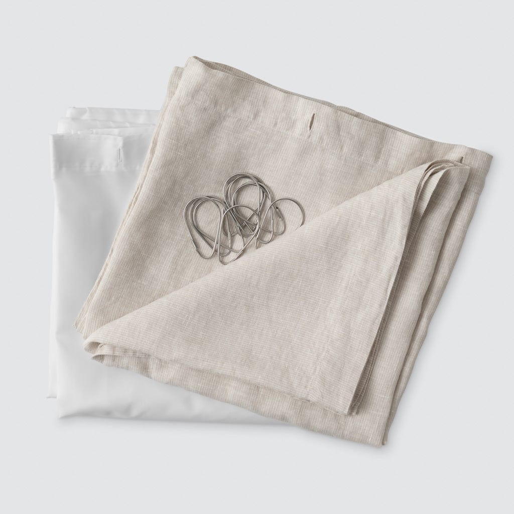 Stonewashed Linen Shower Curtain - Sand Thin Stripe / '+ Hanging Set