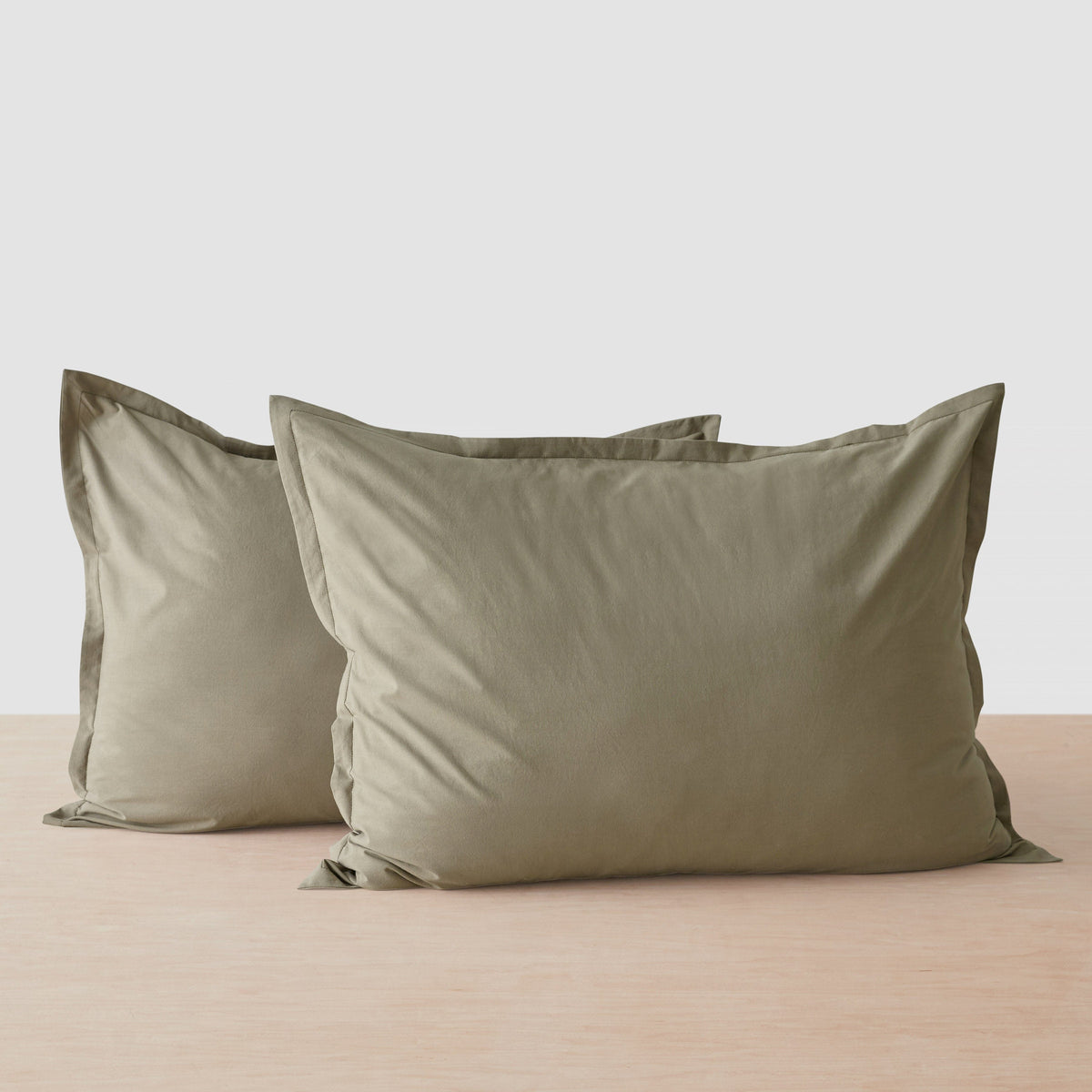 Stonewashed Organic Cotton Percale Shams - Olive