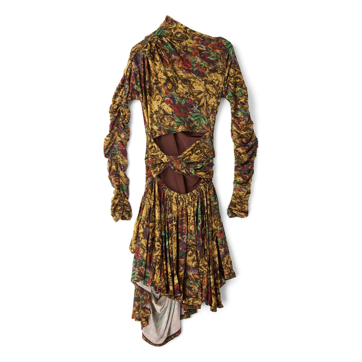 GANNI Printed Ruched Mini Dress (Custard) - Image 2