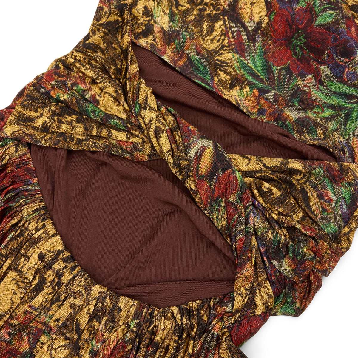 GANNI Printed Ruched Mini Dress (Custard) - Image 4