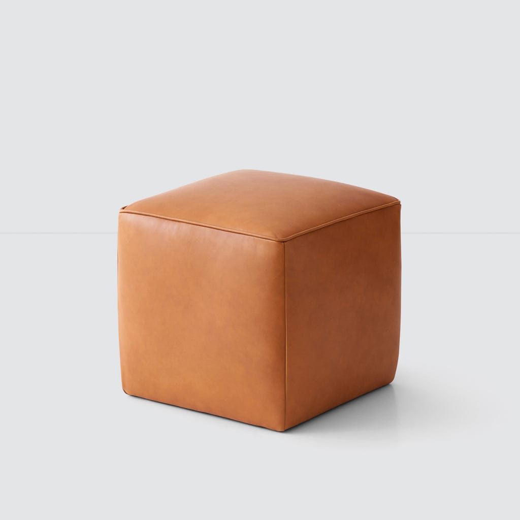 Torres Square Leather Ottoman - Small - One Ottoman / Natural
