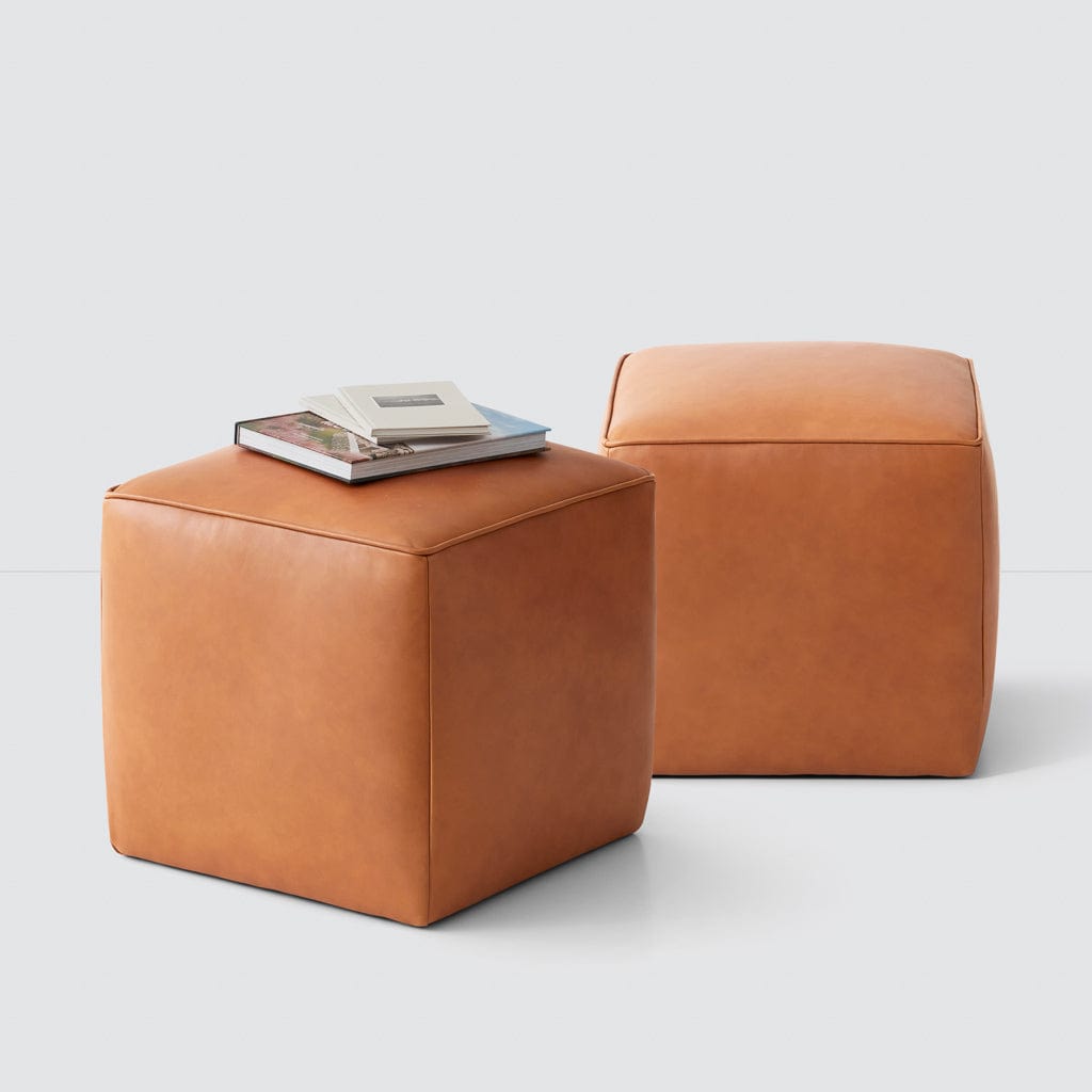Torres Square Leather Ottoman - Small - Set of 2 / Natural