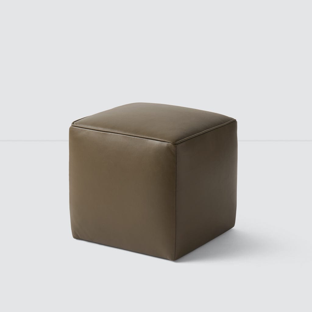 Torres Square Leather Ottoman - Small - One Ottoman / Olive