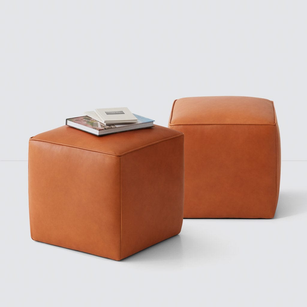 Torres Square Leather Ottoman - Small - Set of 2 / Caramel