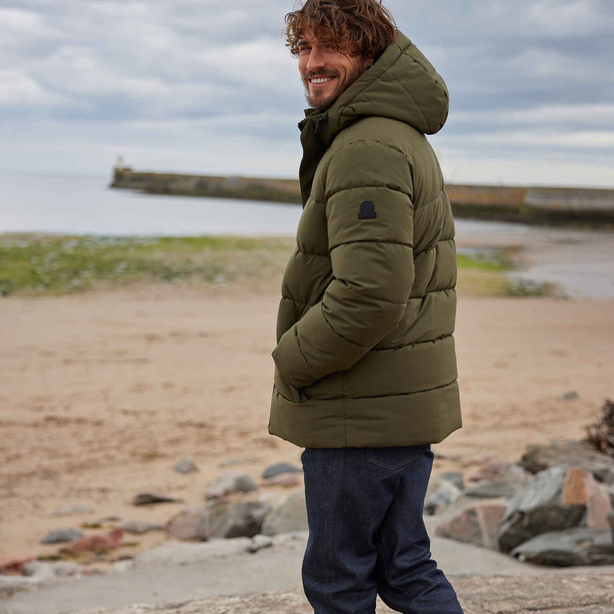 Tunnard Mens Short Shower Resistant Insulated Jacket - Khaki - Image 7