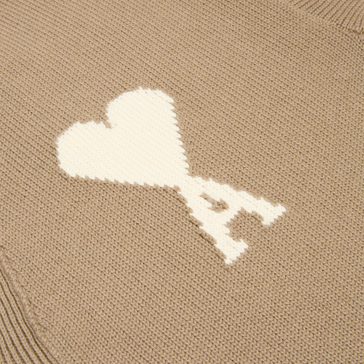 AMI Paris Cardigan With Contrasted AMI De Couer (Beige taupe/Ecru) - Image 5