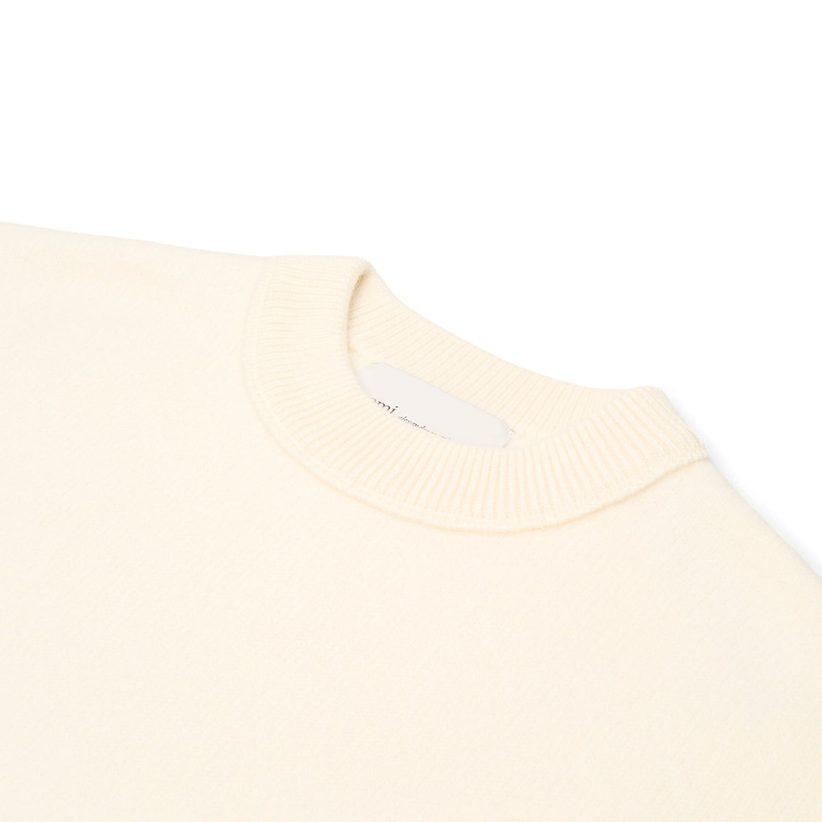 AMI Paris Crewneck Sweater With Contrasted AMI De Couer (Ecru/Rouge) - Image 3