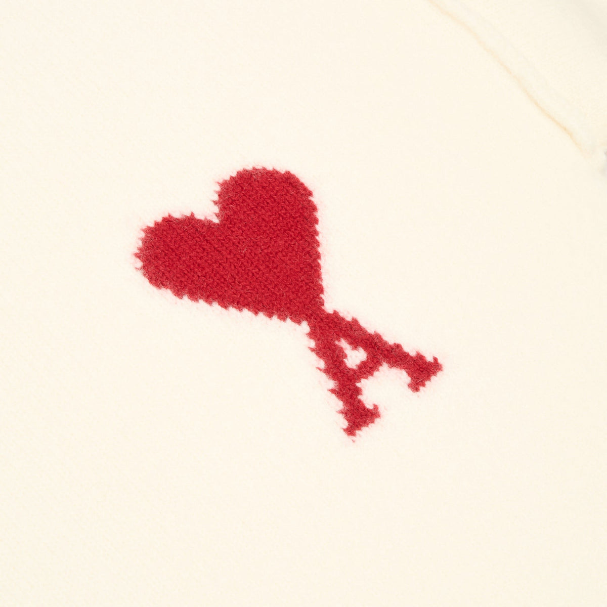 AMI Paris Crewneck Sweater With Contrasted AMI De Couer (Ecru/Rouge) - Image 4