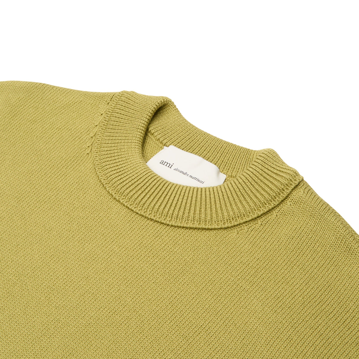AMI Paris Crewneck Sweater With Contrasted AMI De Couer (Matcha/Ecru) - Image 3