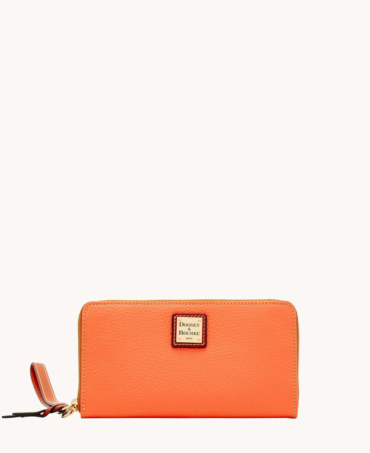 Pebble Grain Large Zip Around Wristlet - Coral