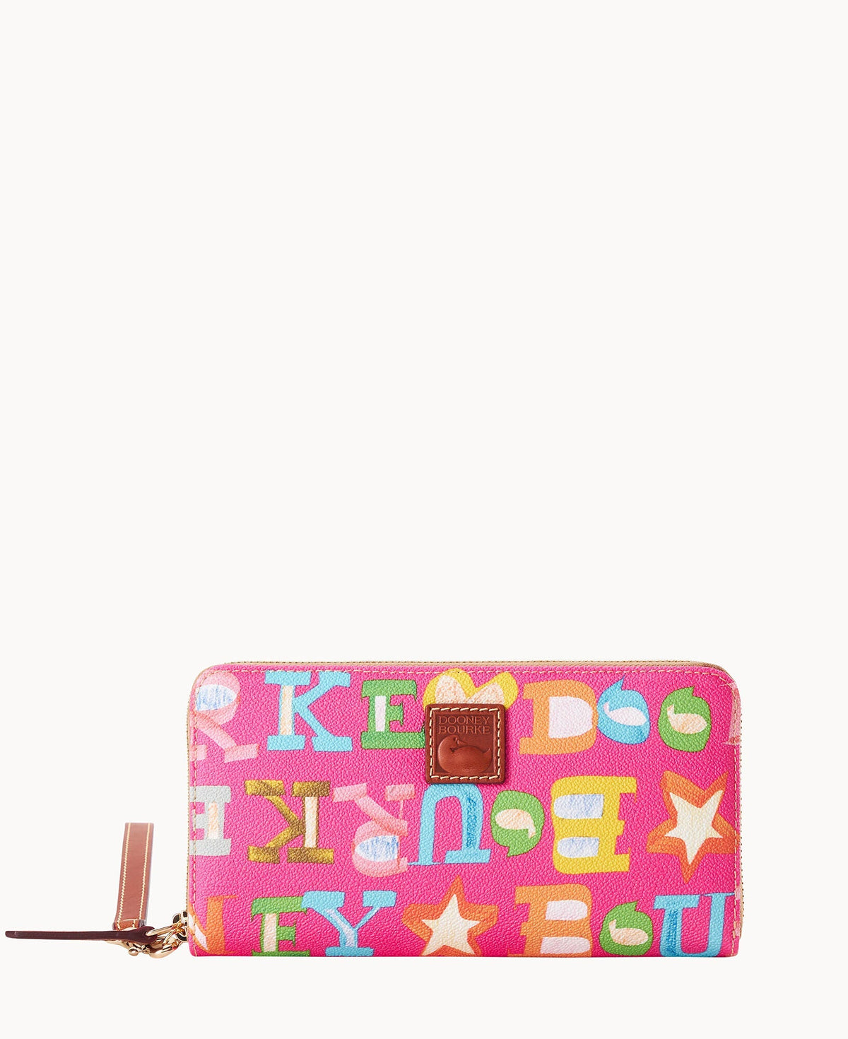 Doodle II Coated Cotton Large Zip Around Wristlet - Fuchsia