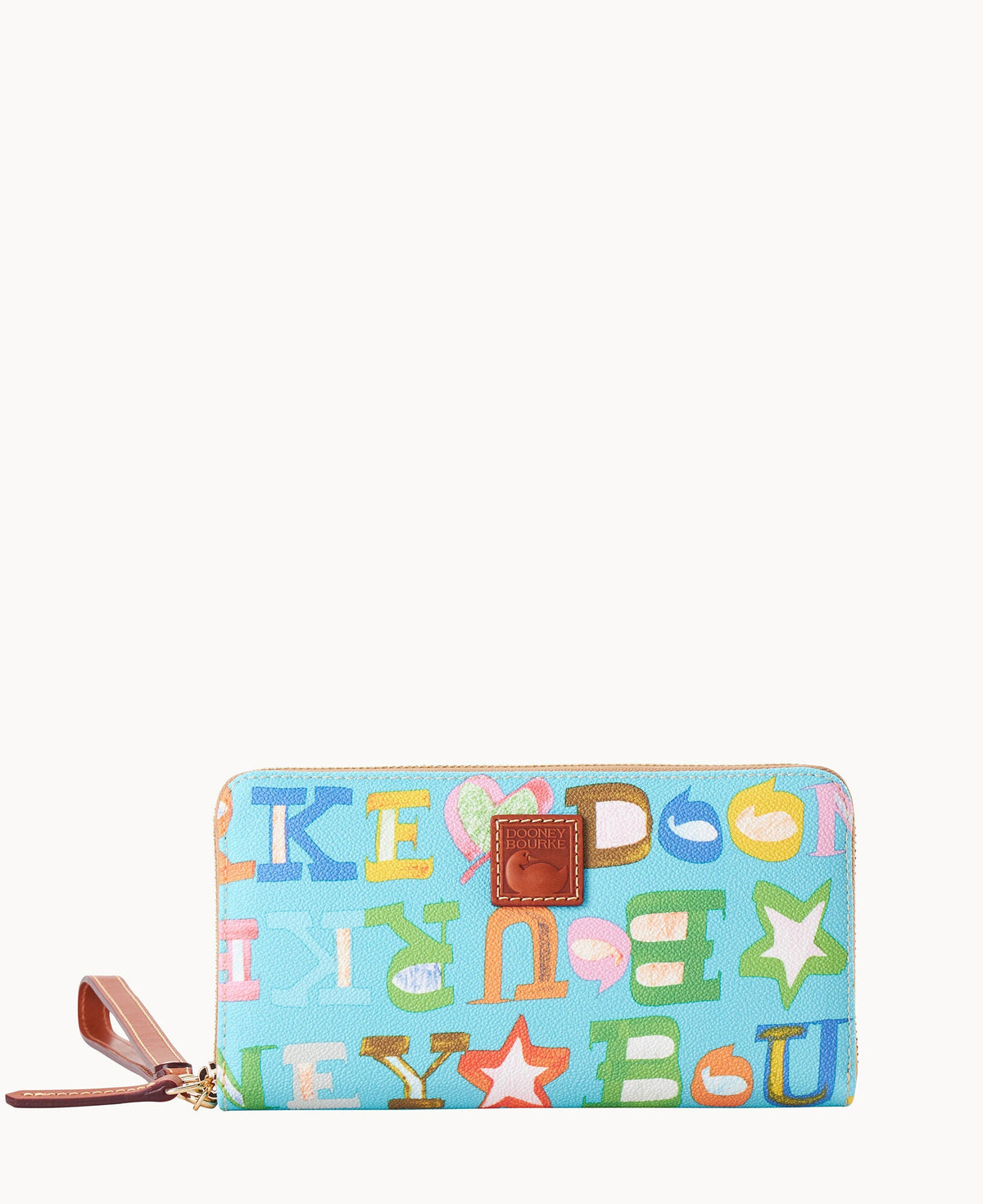 Doodle II Coated Cotton Large Zip Around Wristlet - Caribbean Blue