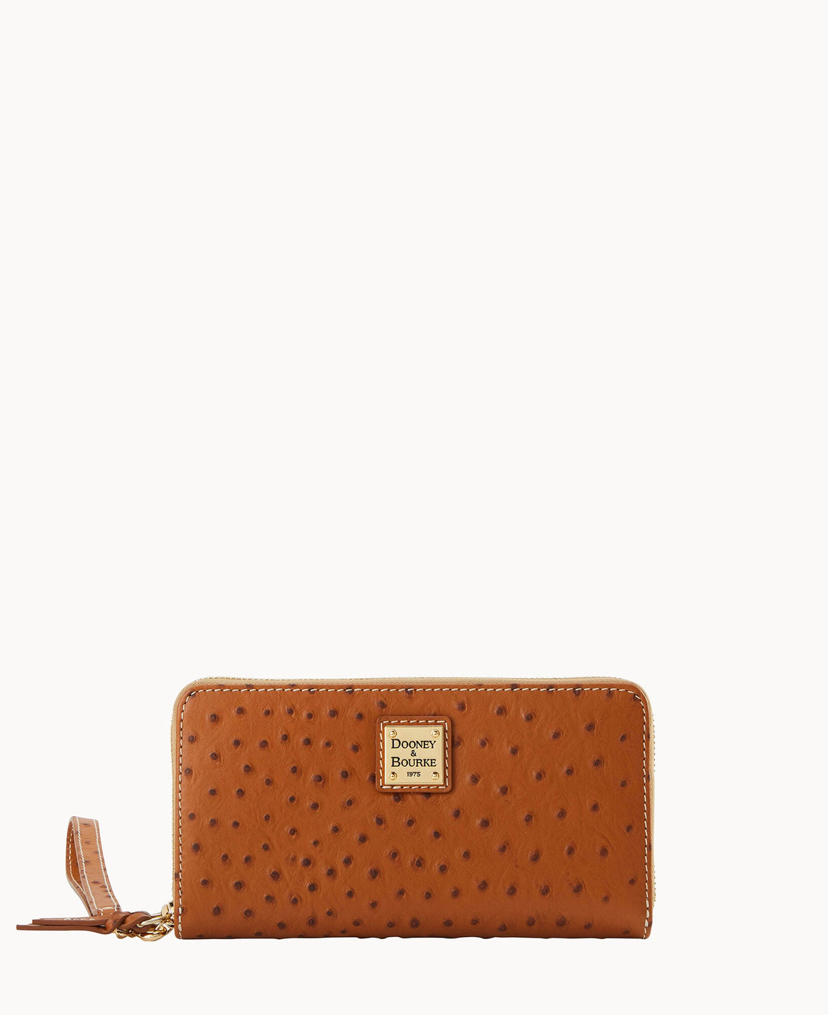 Ostrich Large Zip Around Wristlet - Caramel