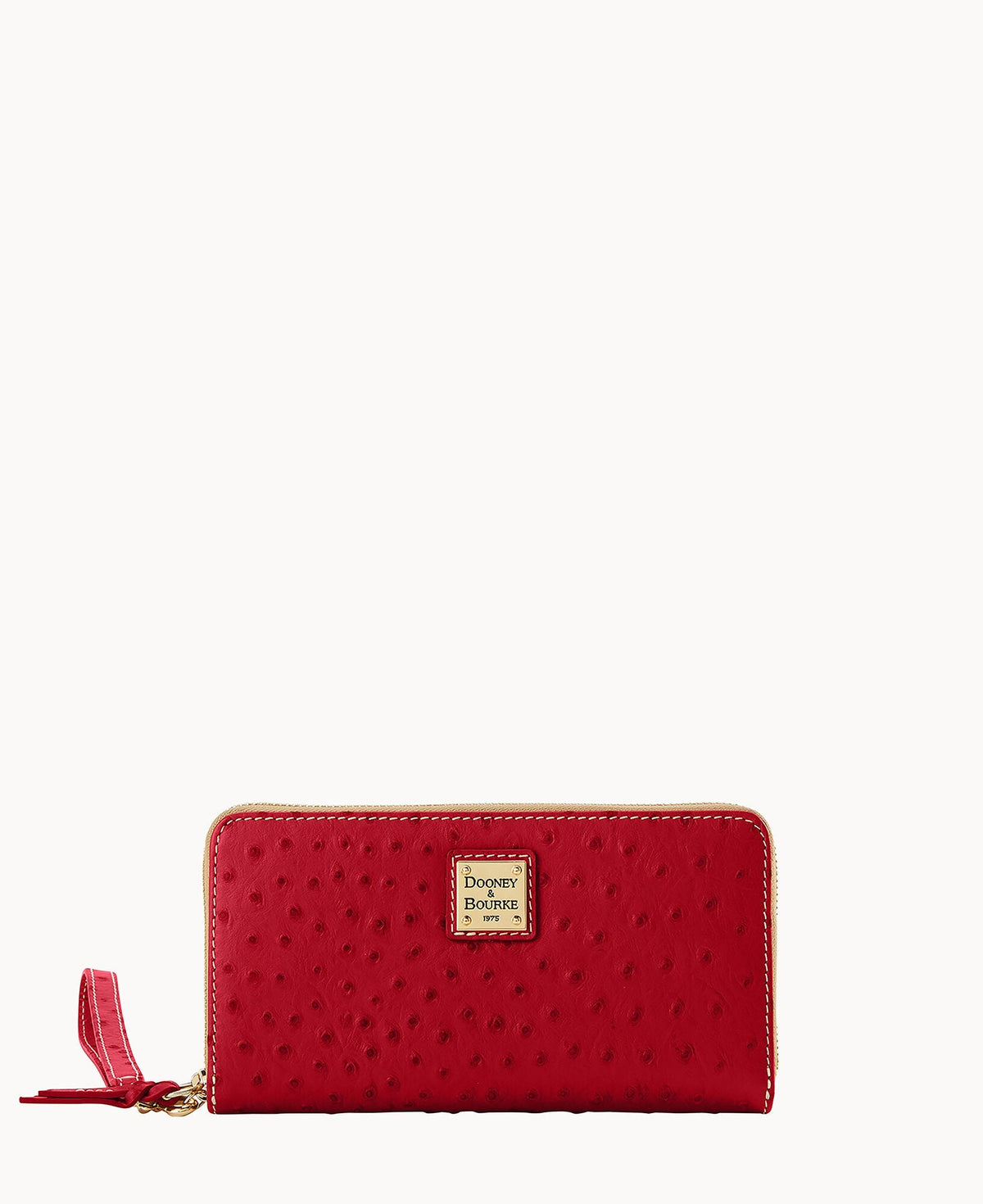 Ostrich Large Zip Around Wristlet - Crimson