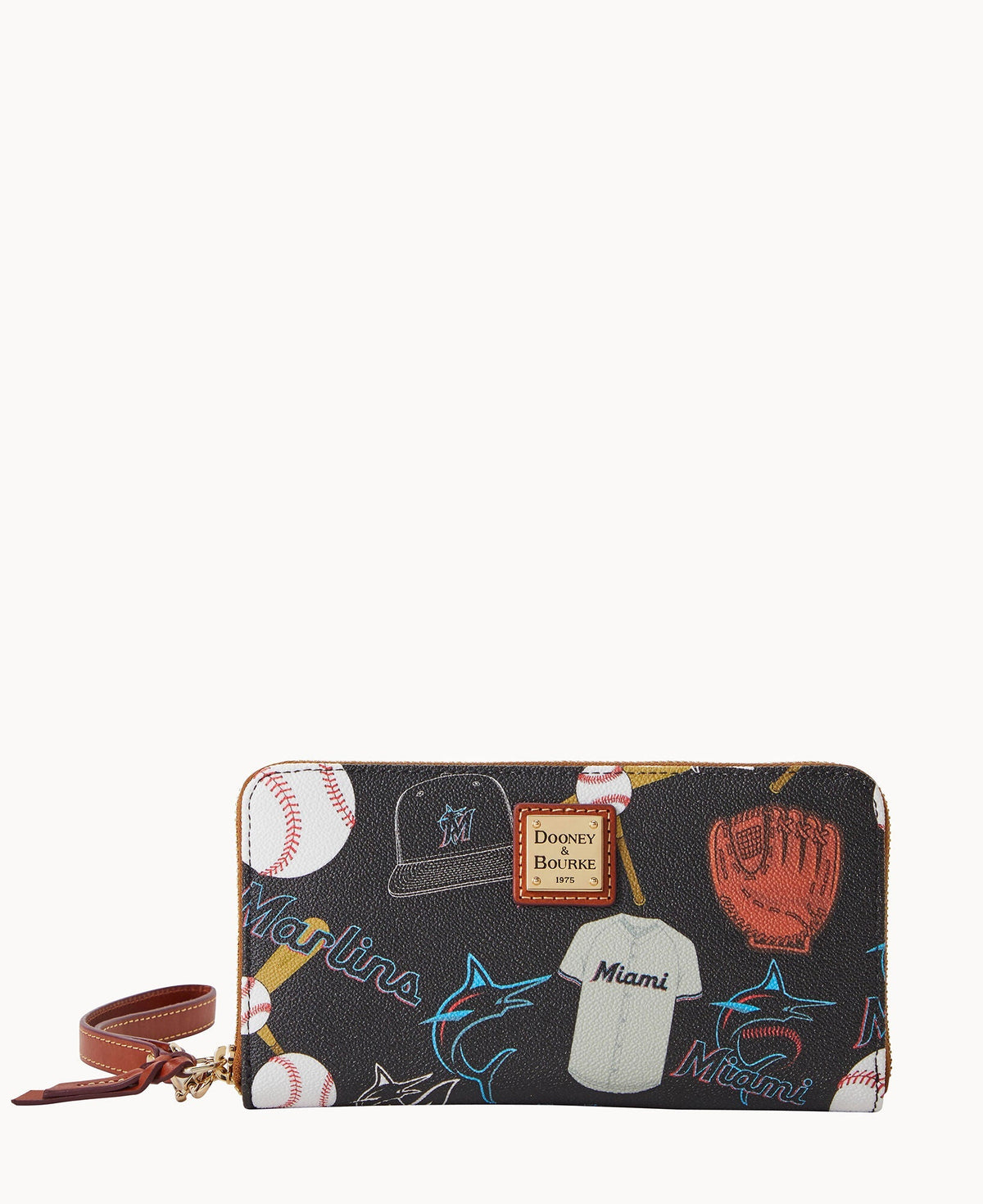 MLB Marlins Large Zip Around Wristlet - Black