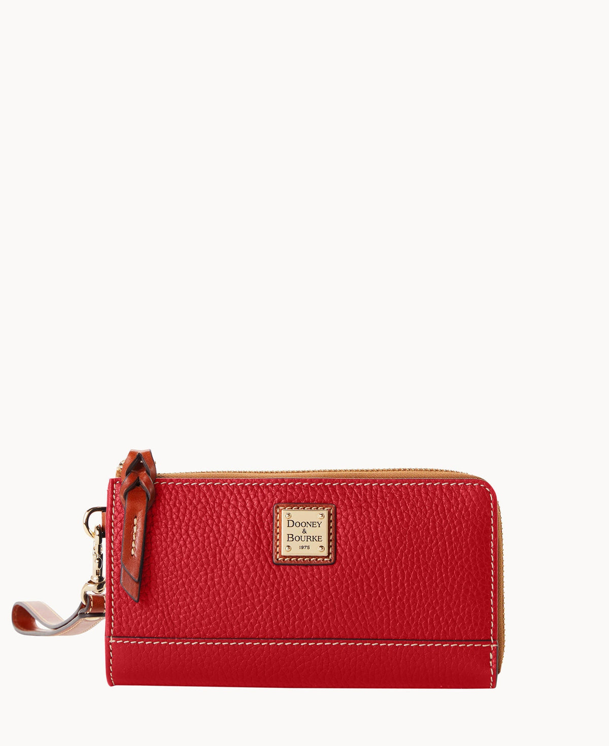 Pebble Grain Folded Zip Wristlet - Red