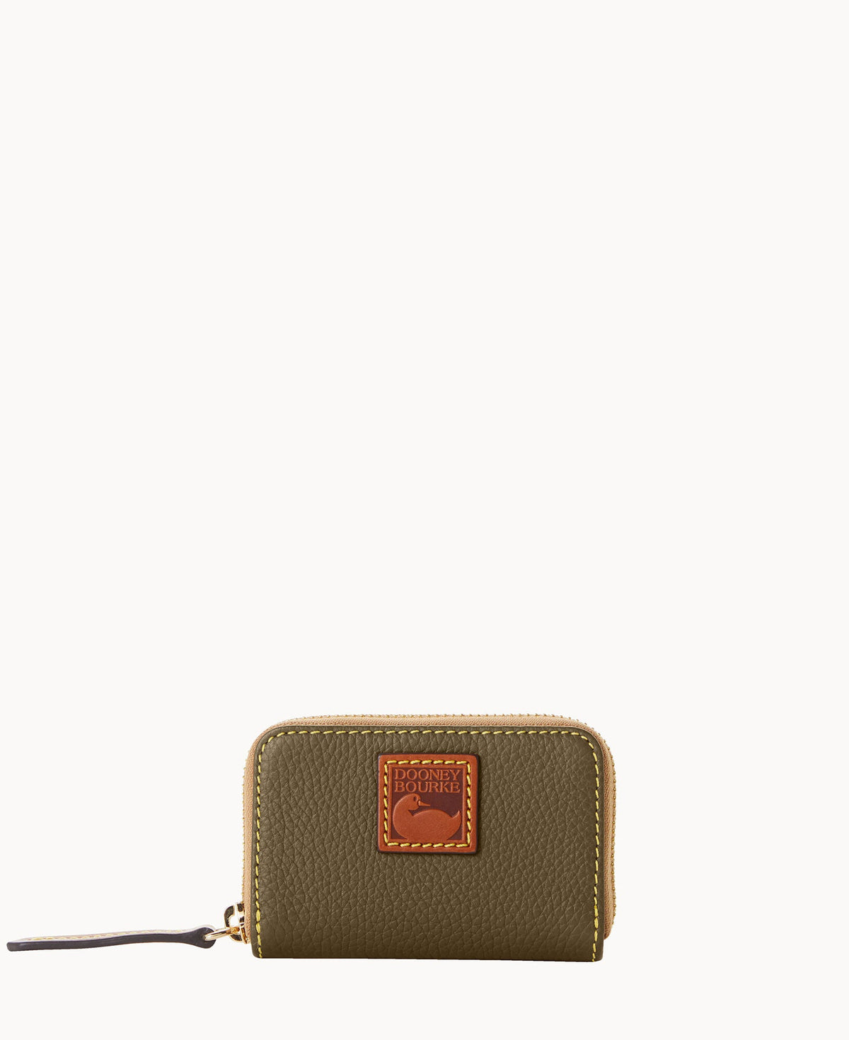 Pebble Grain Zip Around Credit Card Case - Olive