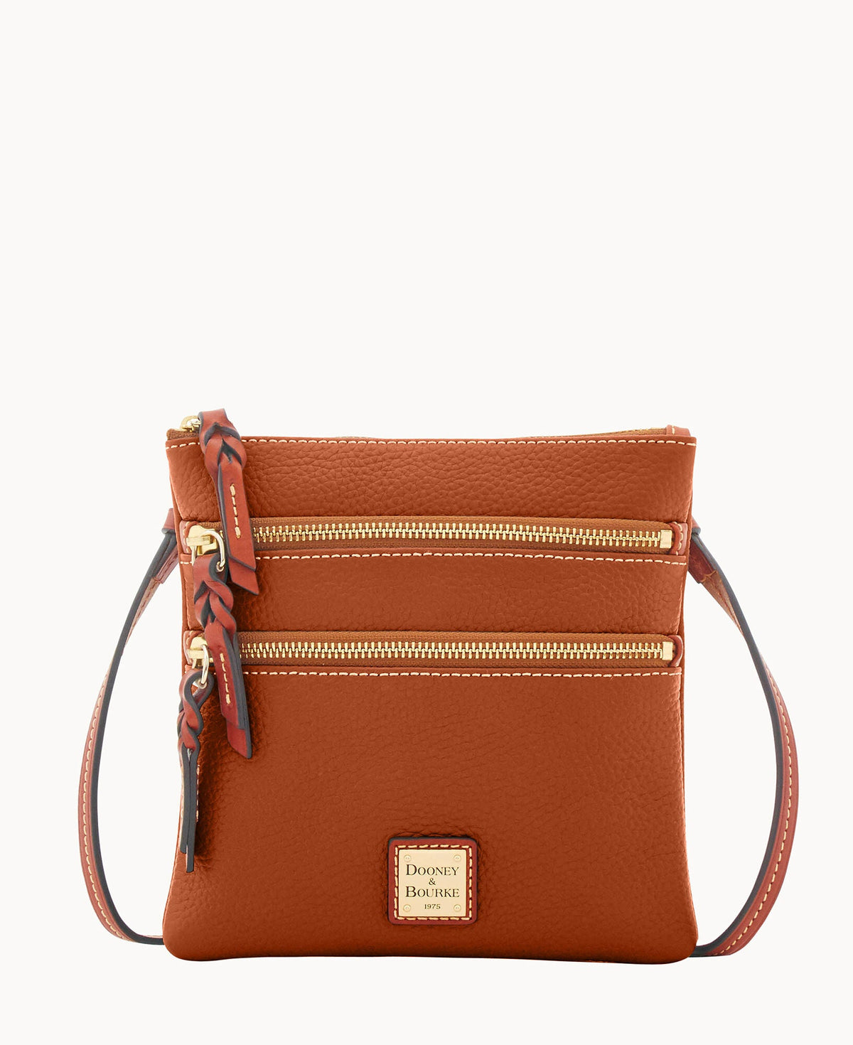 Pebble Grain North South Triple Zip - Caramel