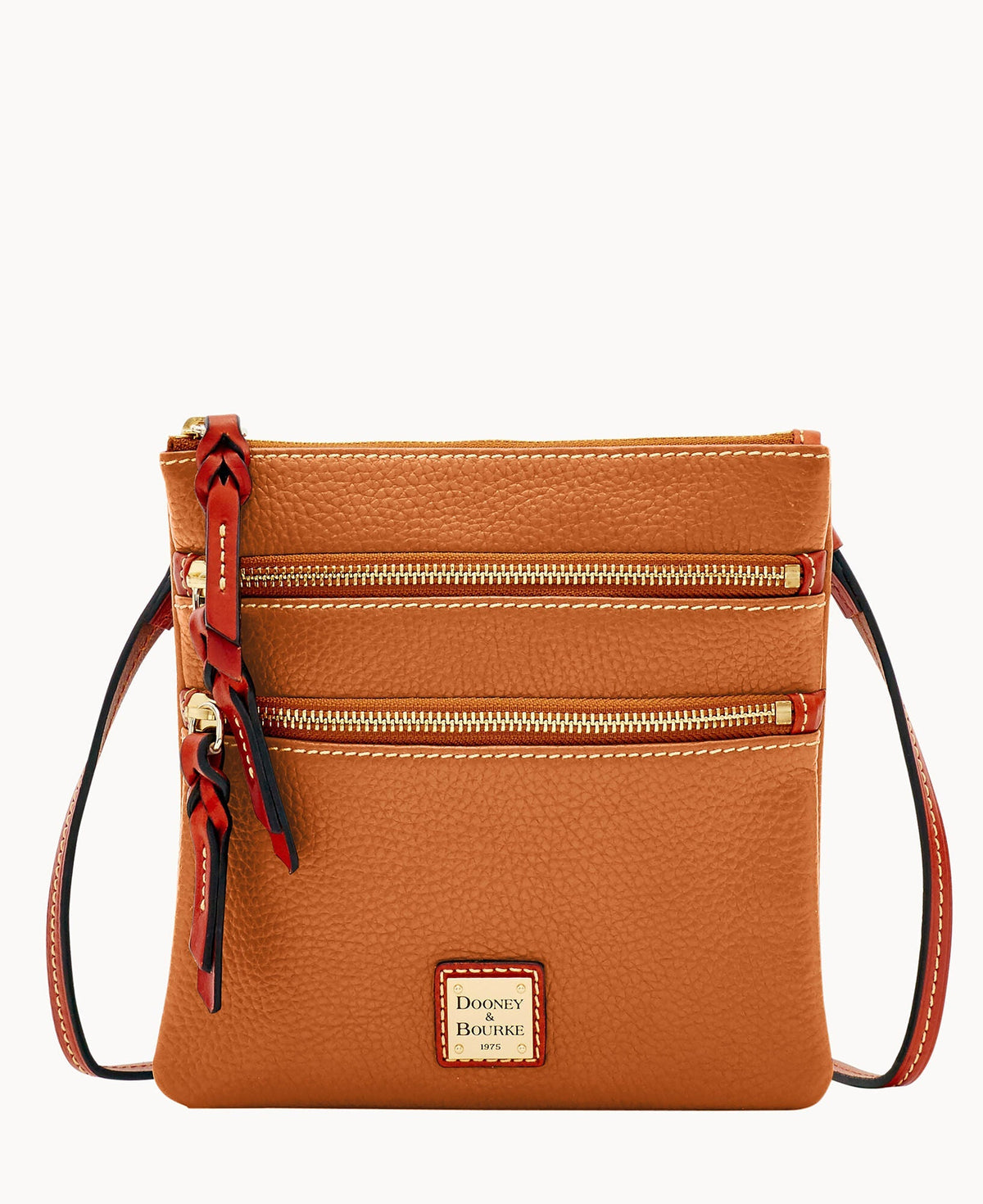 Pebble Grain North South Triple Zip - French Caramel