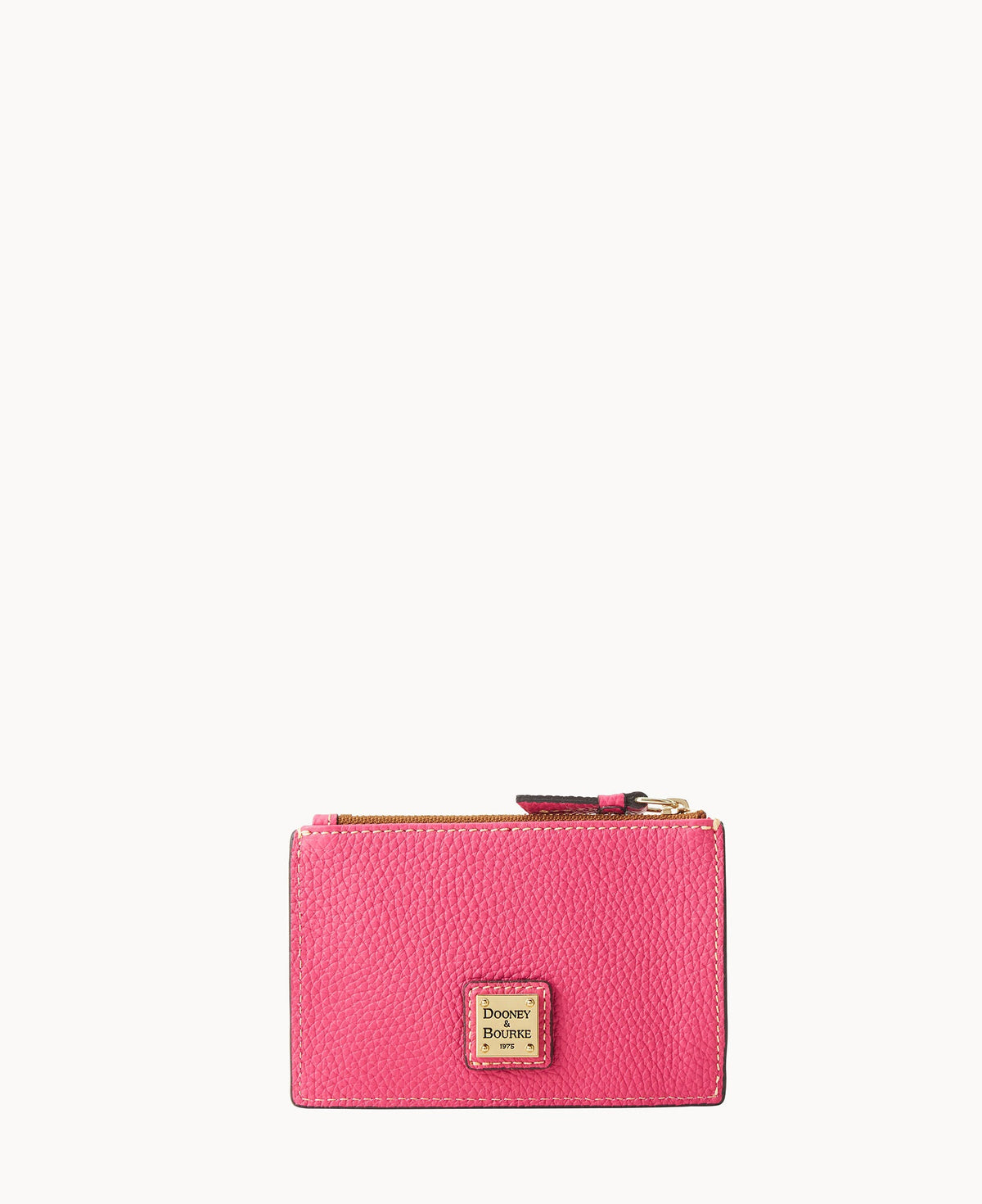 Pebble Grain Zip Credit Card Case - Hot Pink