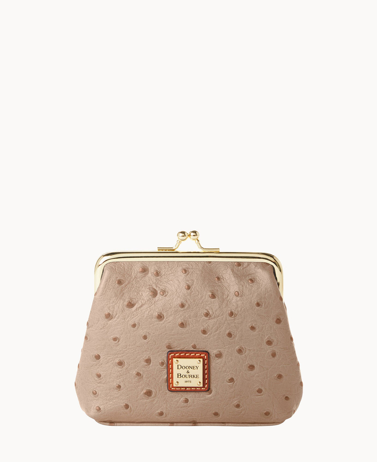 Ostrich Large Framed Purse - Light Taupe