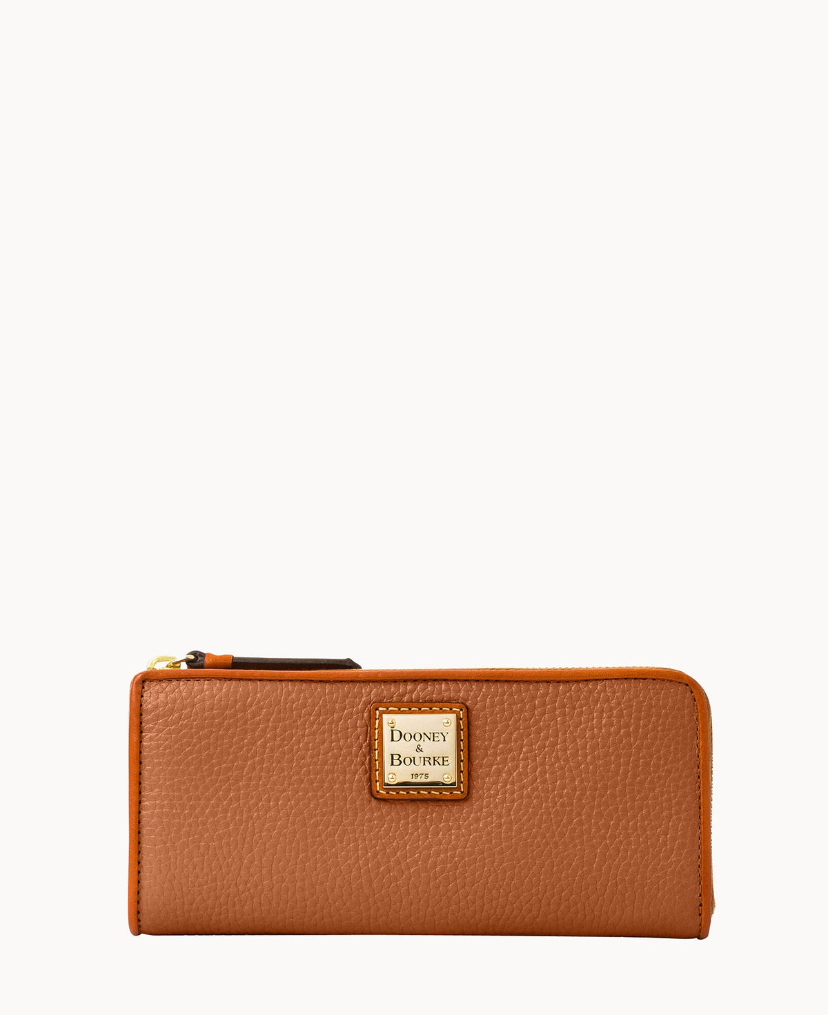 Pebble Grain Zip Clutch - Caramel