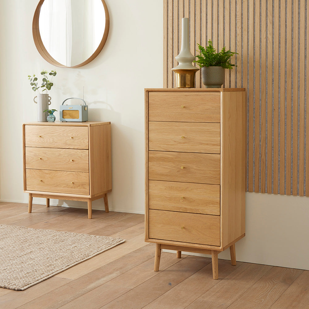 Wright Oak Tallboy Chest of 5 Drawers - Image 5
