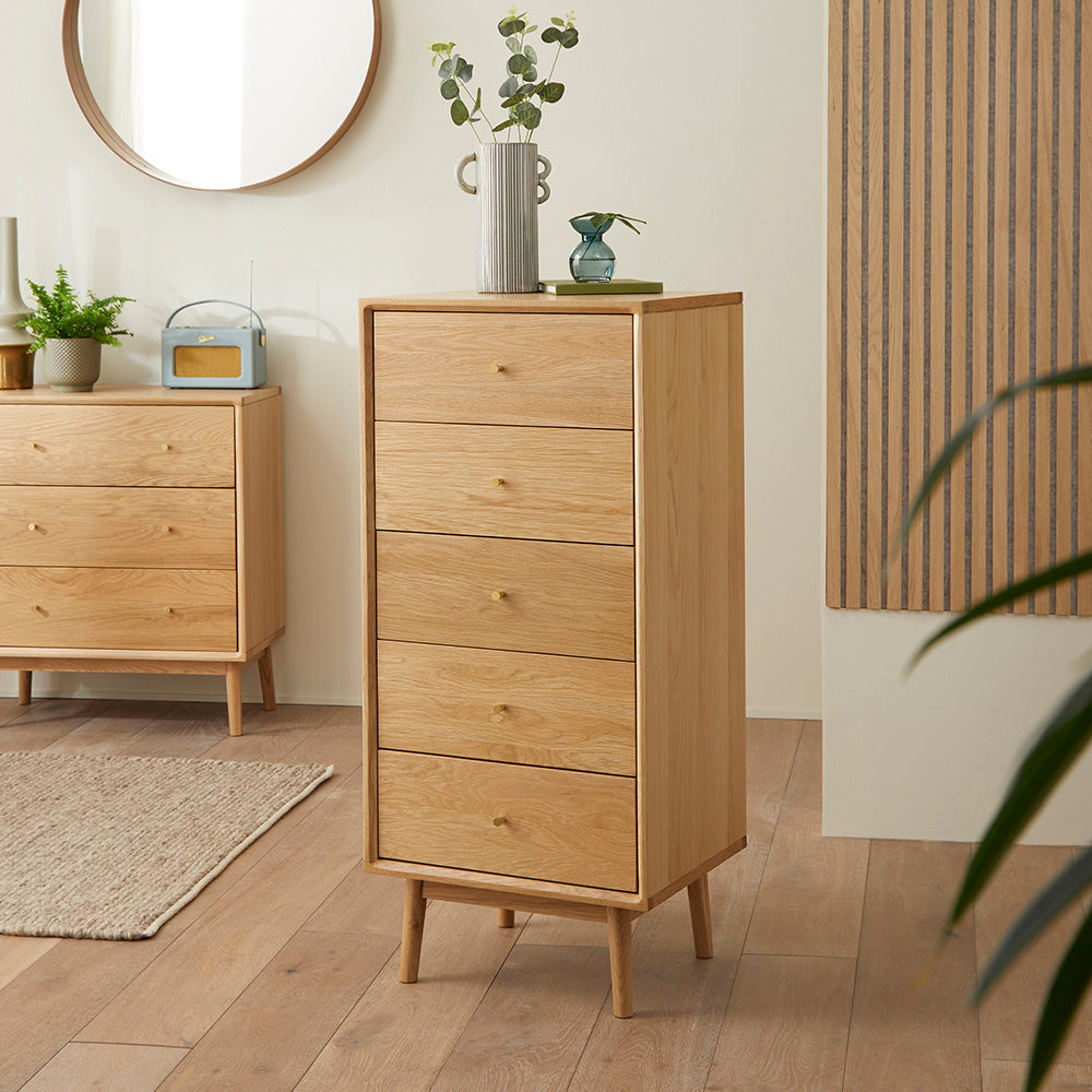 Wright Oak Tallboy Chest of 5 Drawers - Image 2