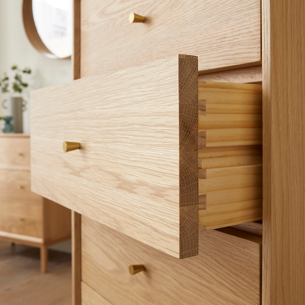Wright Oak Tallboy Chest of 5 Drawers - Image 4