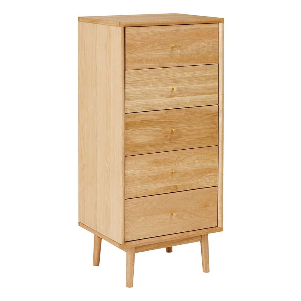 Wright Oak Tallboy Chest of 5 Drawers - Image 9