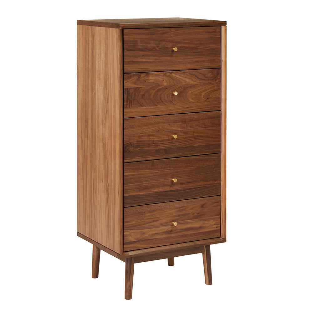 Wright Walnut Tallboy Chest of 5 Drawers - Image 10