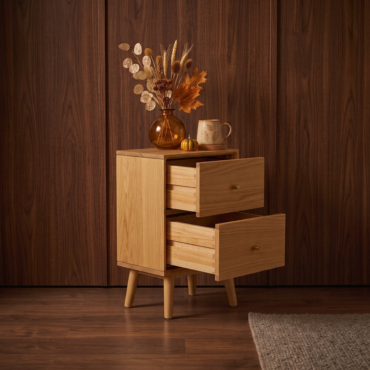 Wright Narrow Oak Bedside Table - Image 2