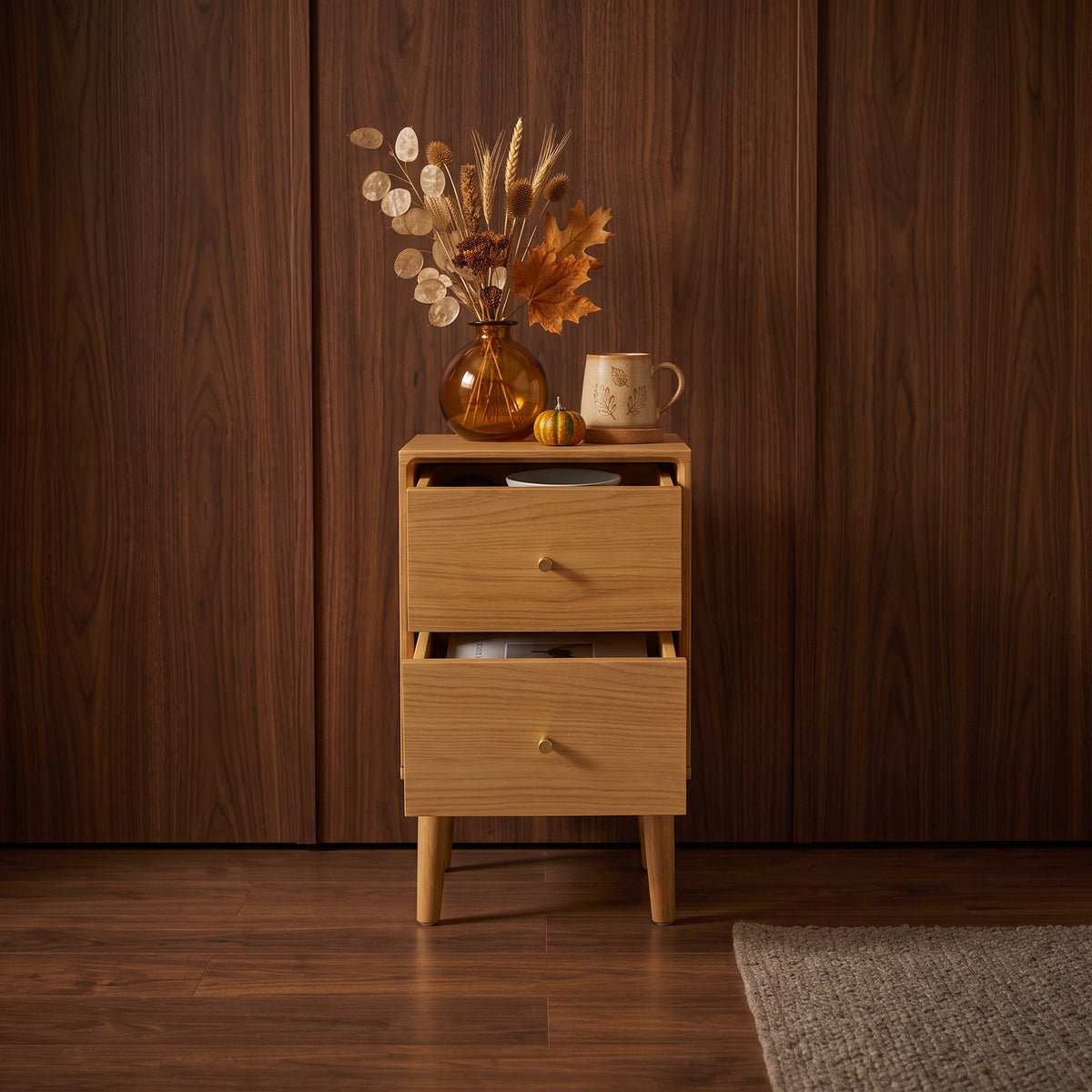 Wright Narrow Oak Bedside Table - Image 3