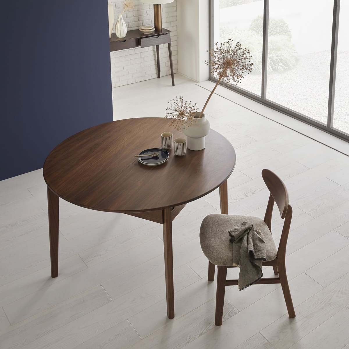 Wright Walnut Round Extendable Dining Table