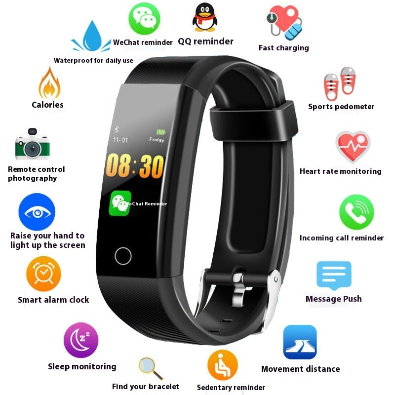 Men & Women Smart Blood Pressure & Heart Rate Fitness Bracelet - Black